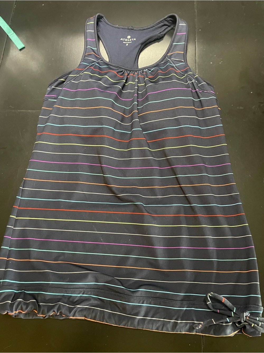 Athleta Navy Striped Racerback Tank Multicolor stripes lined workout sz S